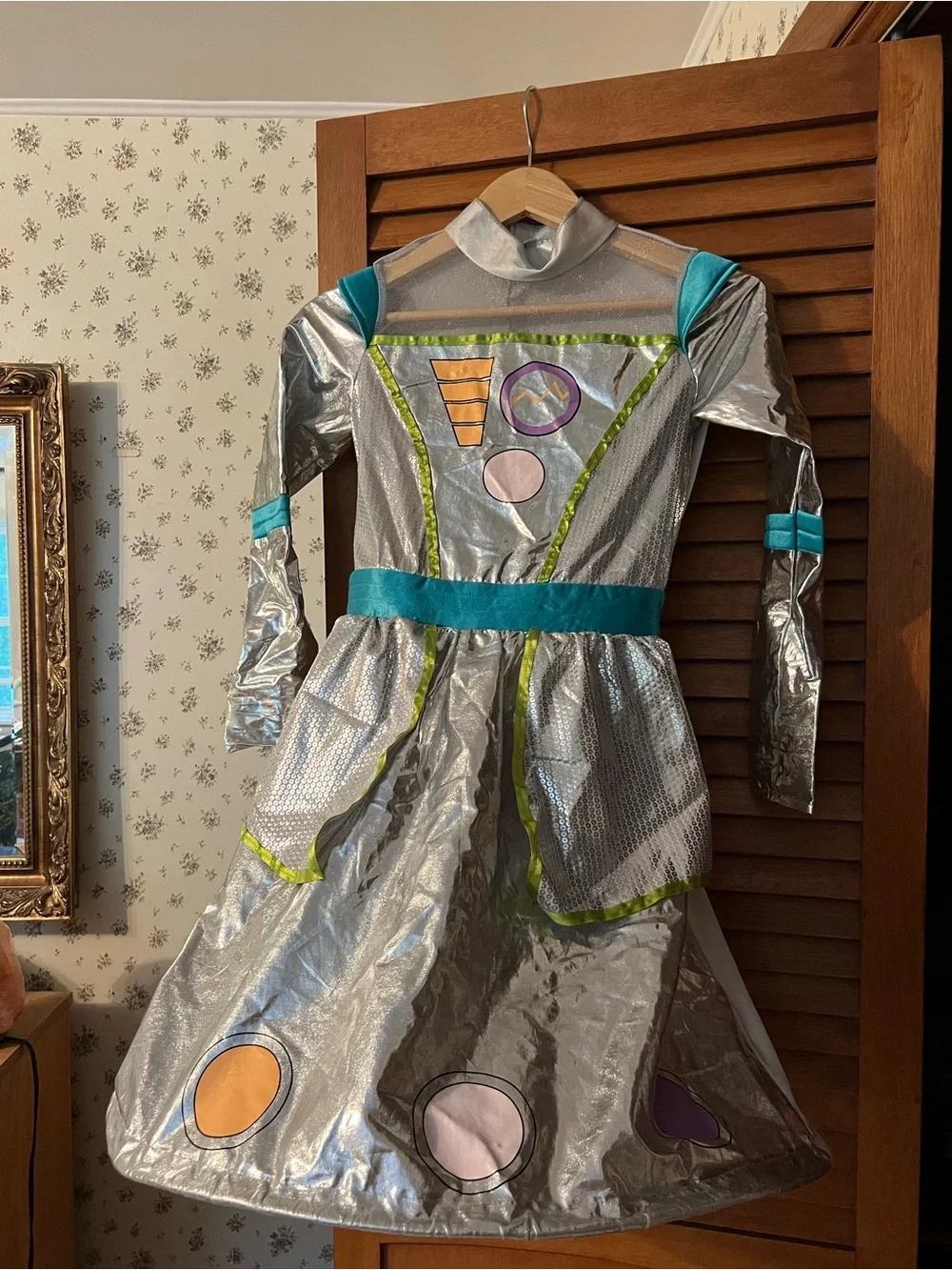 Silver Space Explorer Kids Costume with Purple & Teal Accents
